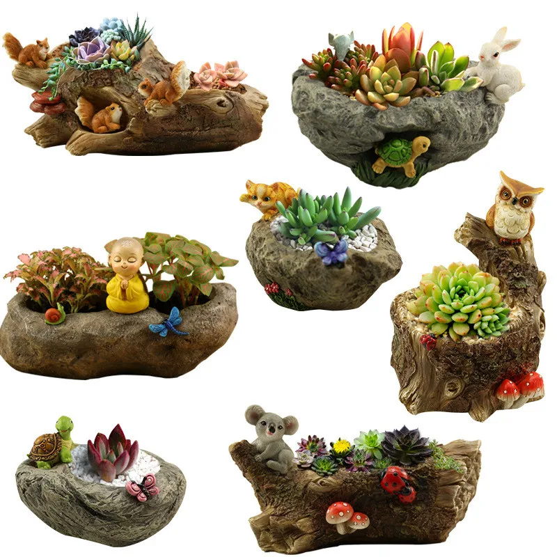 

Resin Micro Landscape Succulent Plant Pot Cactus Creative Planter Flowerpot Bonsai Fairy Garden Planting Container Desktop Decor
