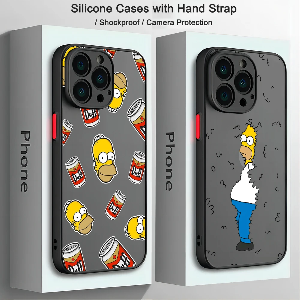 

Cartoon Cute The Simpsons Phone Case For iPhone 15 14 13 12 11 Pro Max Mini X XR XS MAX 7 8 Plus Matte Frosted Translucen