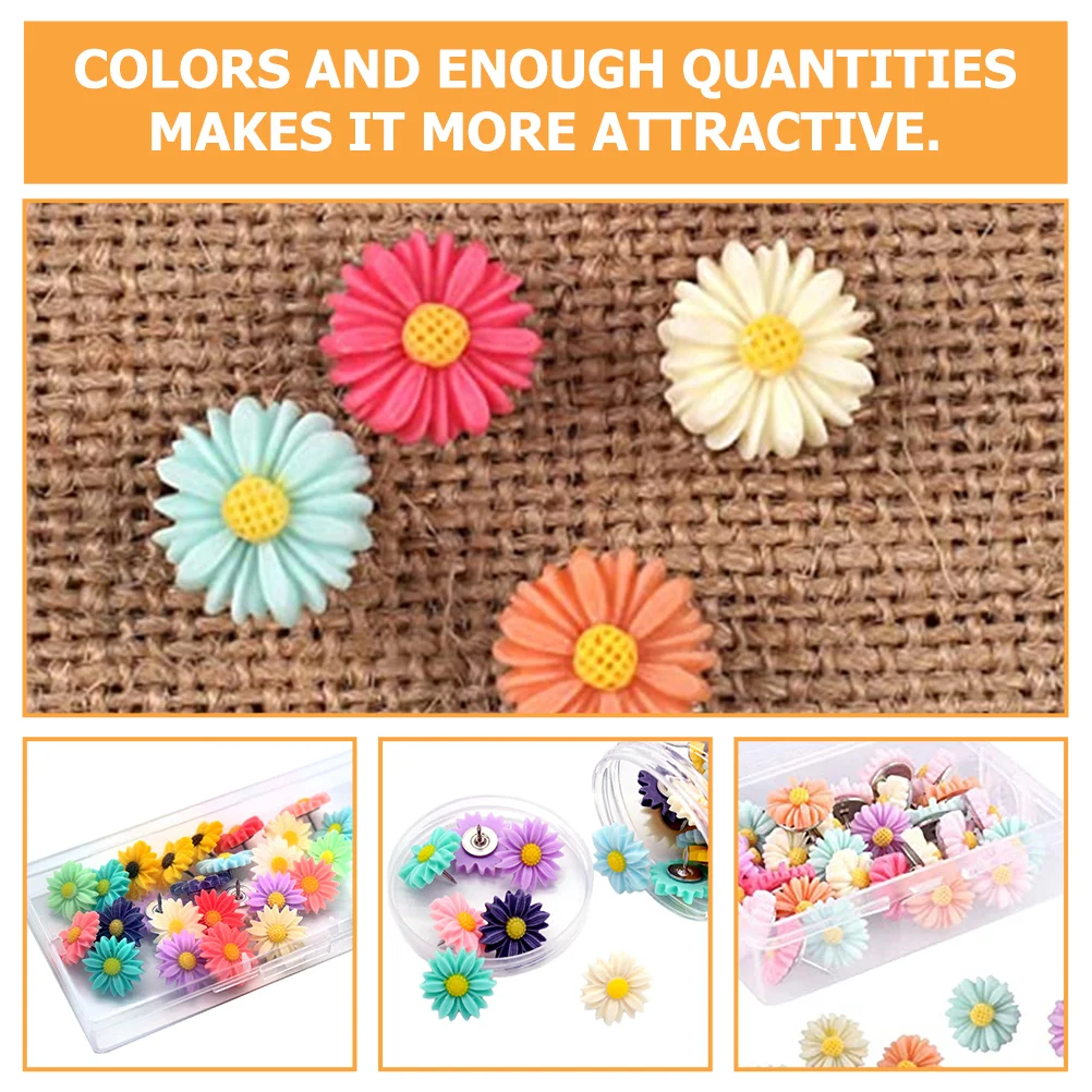 Push Pins 30 Pcs Thumbtack Metal Poster Household Daisy Tacks Portable Multi-function Decorative Pushpins Message Board Flower