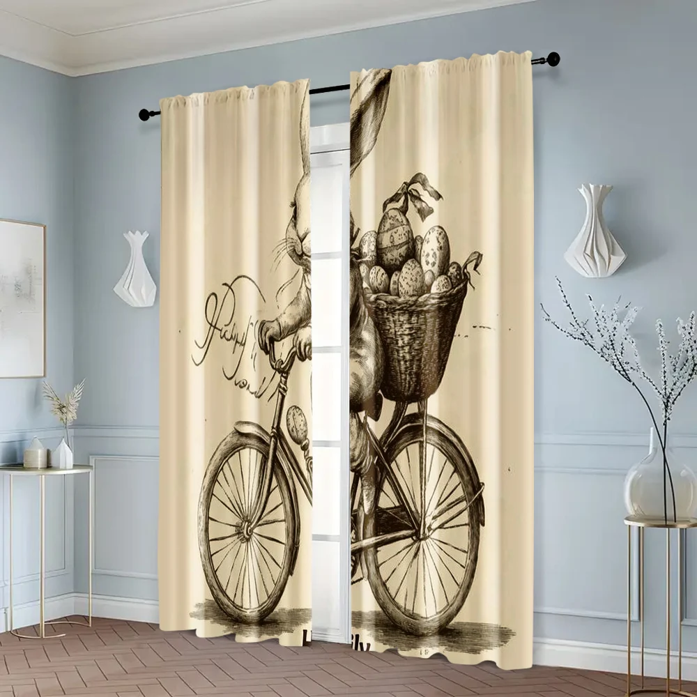 2pcs, Curtain Popular Whimsical Easter Bunny Versatile Durable Polyester (without rod) Holiday for Bedroom & Various Living 6