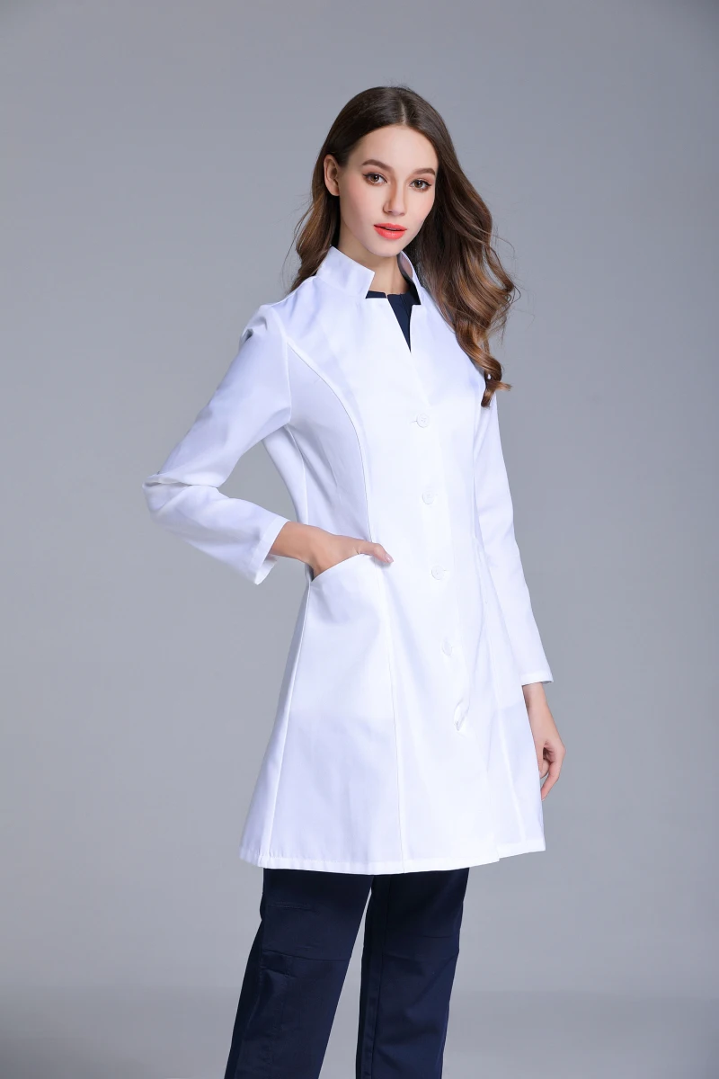 Autumn Women's Stand Collar Anti-wrinkle Long Sleeve Lab Uniform Dental Clinic Doctor's Outwear Slim Fit medical lab coat
