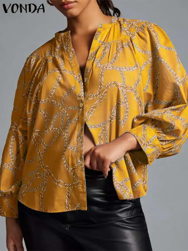 

VONDA Fashion Tunic Shirts Women Vintage Chain Printed Autumn Long Sleeve Blouses Tops 2023 Casual O Neck Bohemian Blusas Femme