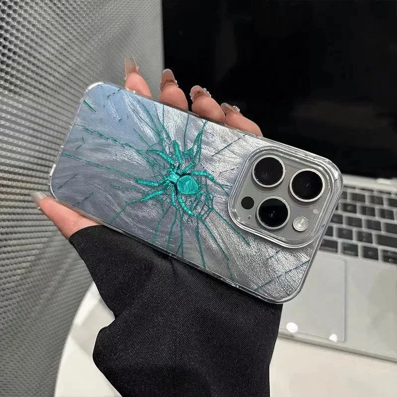 Cyan Blue Spider Silver Plated Matte Phone Case