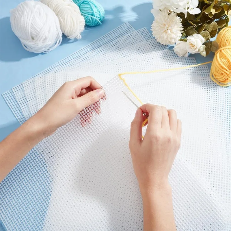10Pcs 14 Count Plastic Mesh Canvas Sheets Square Cross Stitch Plastic Plate Embroidery Purse Crafting Knit