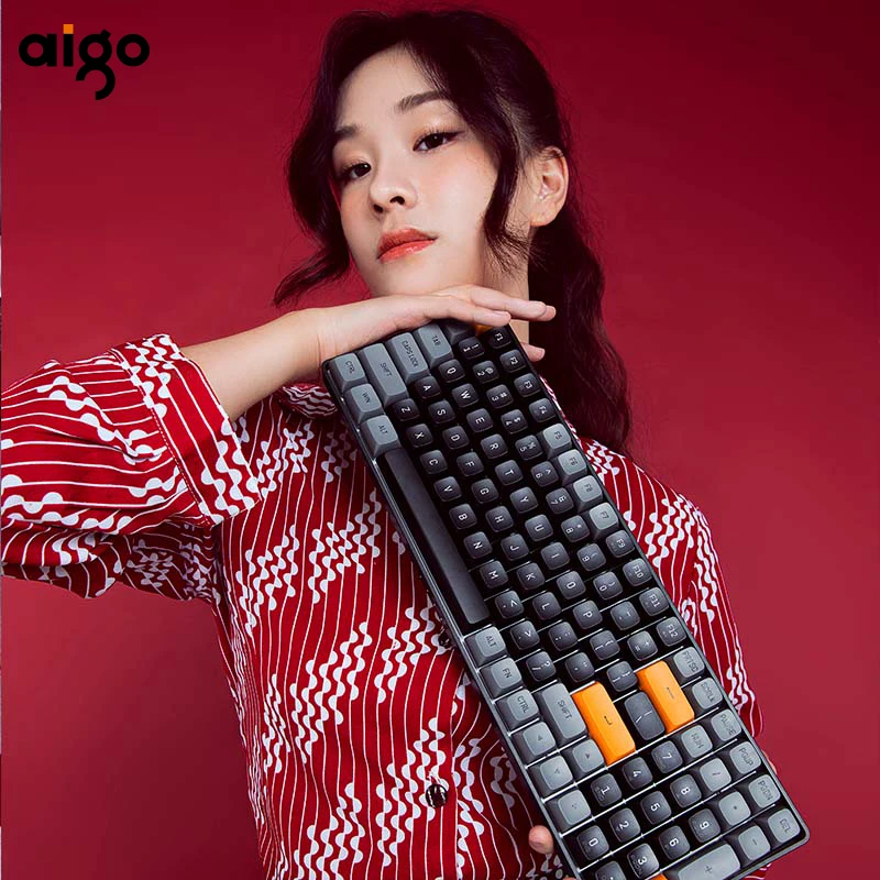 Aigo A100 Mechanical Keyboard 2.4G Wireless Gaming Mini USB Wired Yellow Switch 100 Key Gamer Keyboard For Computer PC