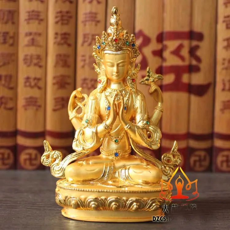 

11CM # HOME OFFICE patron saint -efficacious Talisman House Protection Tibetan Buddhism gilding brass Buddha statue Decoration