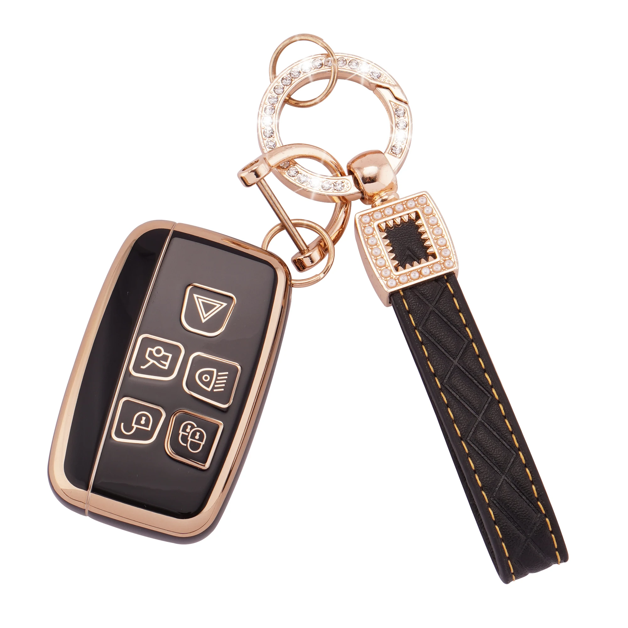 

EKALA for Land Rover Key Fob Cover, 5 Buttons TPU Key Case with Leather Keychain for Land Rover LR4 Range Rover Sport Jaguar