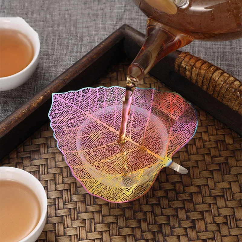 New Rose Gold Black Colorful Bodhi Leaf Tea Filter Hollow Leaves Shape Tea Strainer Kung Fu Infuser Drinkware Teaware Gadget