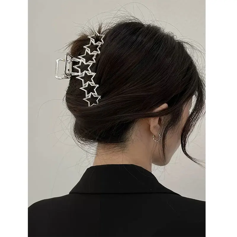 Metal Hollow Out Circle Love Heart Star Big Shark Clip for Women Girl Daily Jewelry Autumn Winter Headdress HUANZHI NEW INS hair clip hair accessory