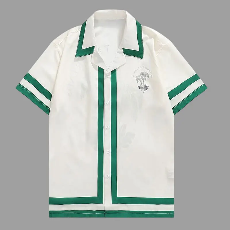 Mens Dress Shirt Summer Short Sleeve Shirt Green Contrasting Color Retroletter Print Shirt Short Sleeve Casual Men Shirt Streetwear Camisa Masculina Moda Hombre