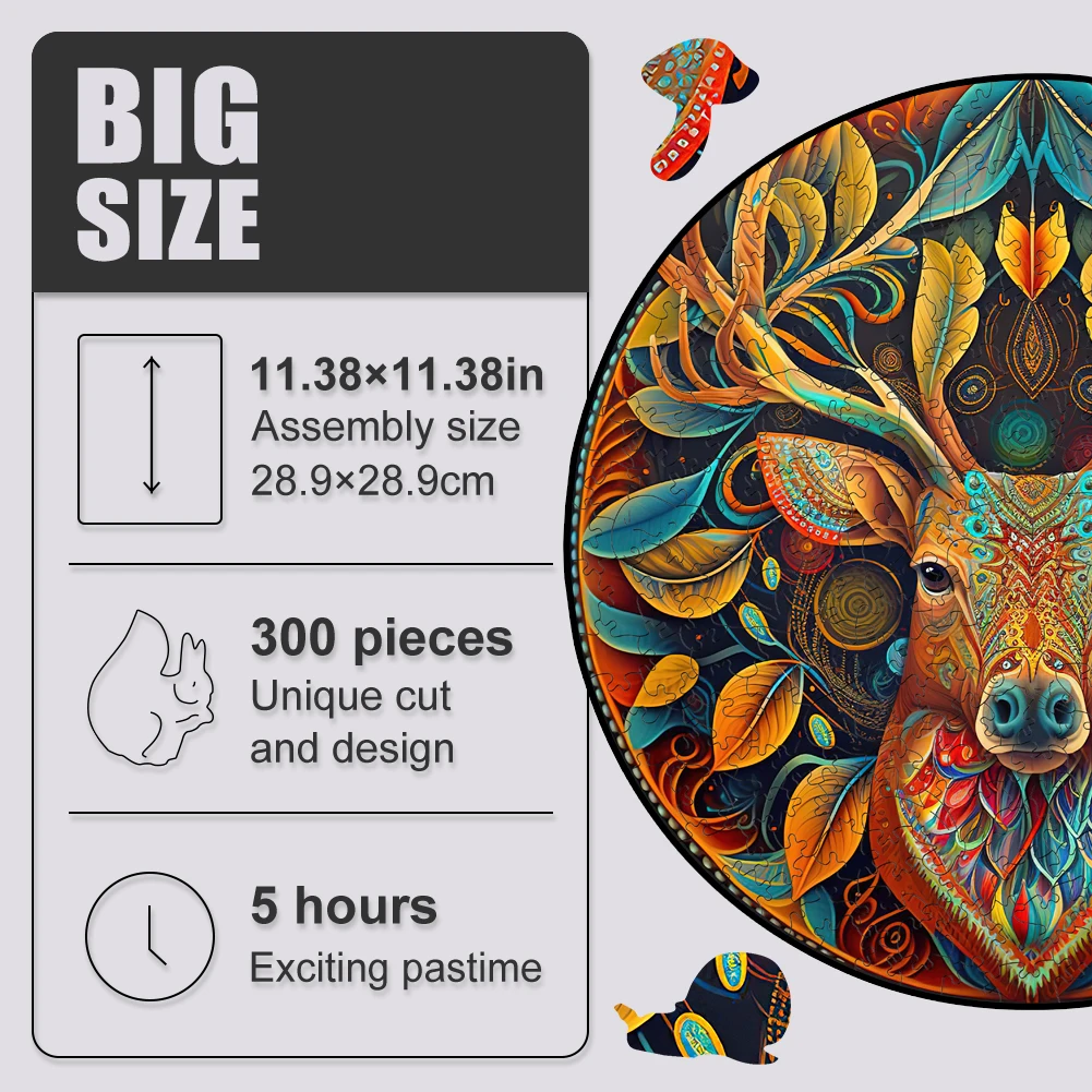 Wooden Puzzle For Adults Reindeer Puzzles Round Shape Animal Wood Puzzle Fun Challenging Deer Puzzles Gifts For Children Guest 2