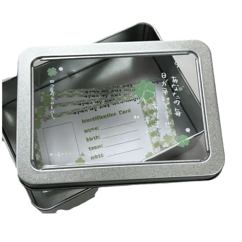 Retro Japanese Clover Desktop Organizer Transparent Displaying Photocard Badge Organizer Mini Stationery Storage Box 1pc desktop storage box stationery organizer photocard holder stationery storage box