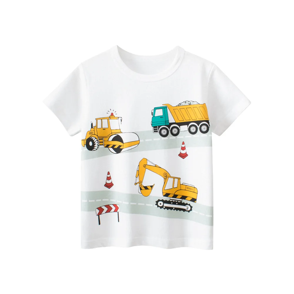 Summer New Children's Short Sleeved T-shirt For Both Boys And Girls Cartoon Car Excavator Printed Fashionable Casual Top 5