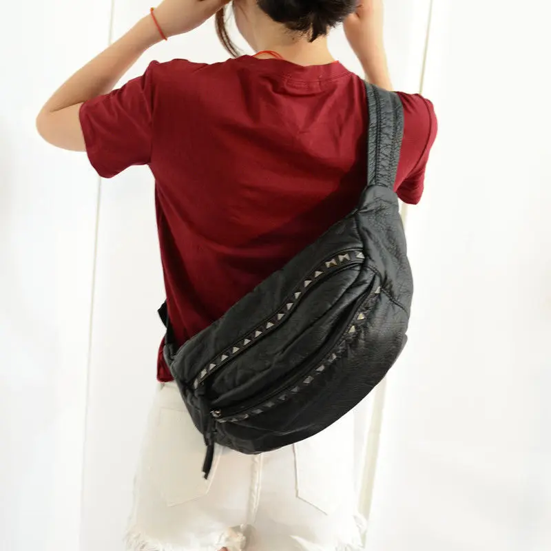 2023 New Simple Versatile Chest Bag Outdoor Sports Rivet Motorcycle Style Single Shoulder Oblique Straddle Backpack For Women
