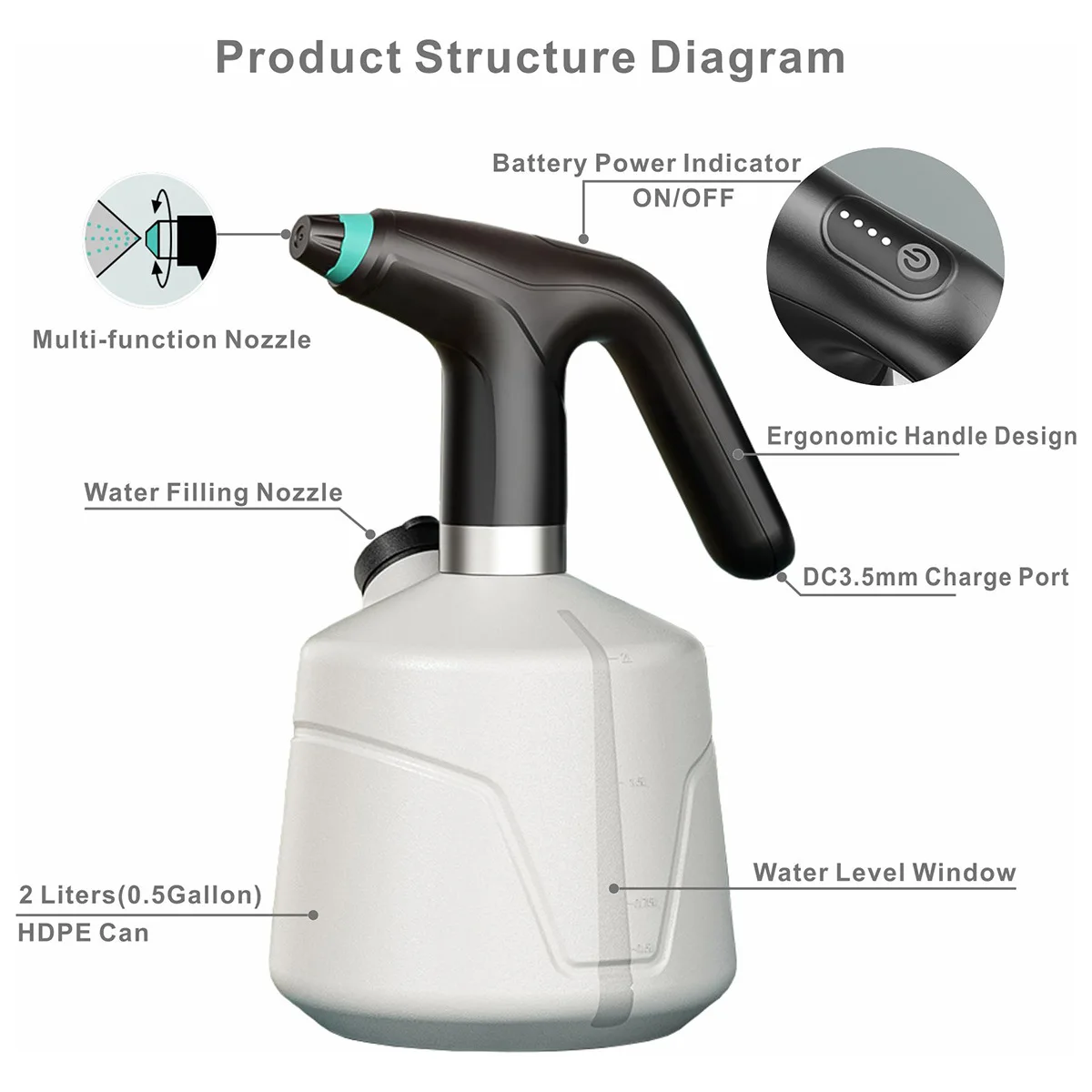 2L Electric Spray Watering Can