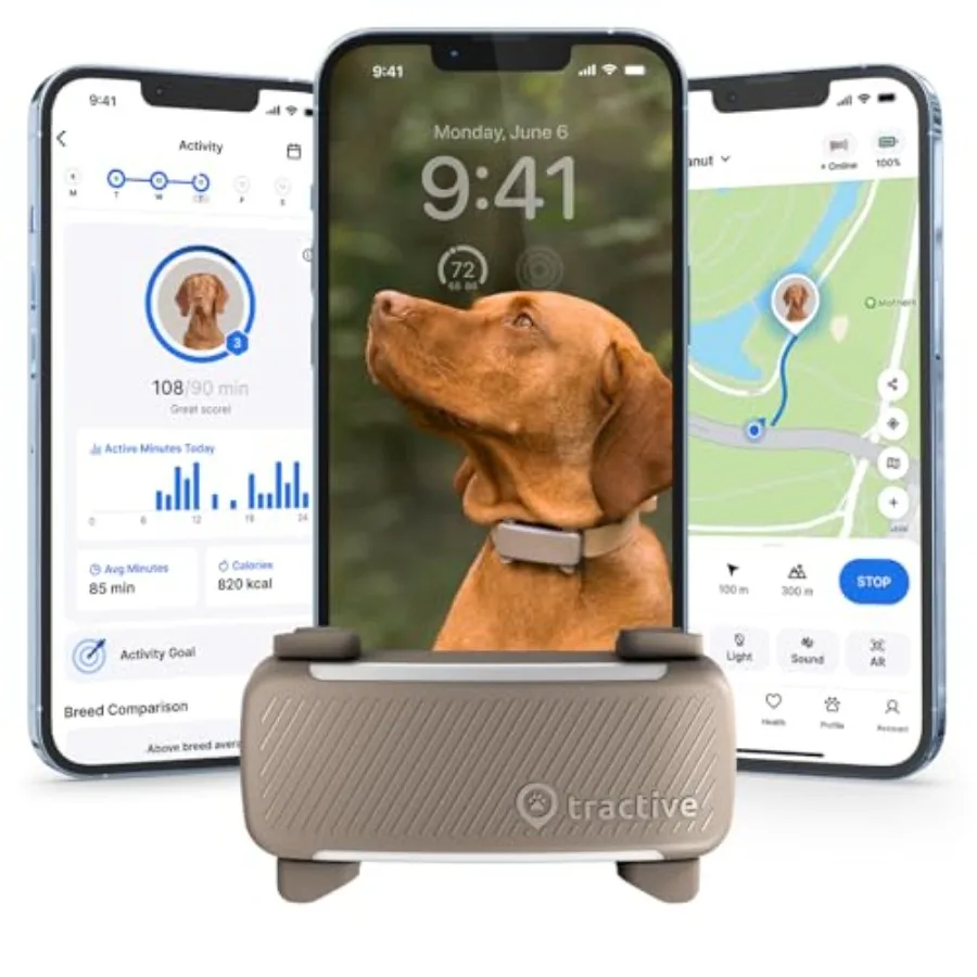 Tractive Smart Dog GPS Tracker Live Pet Tracker with Virtual Fence Vital Signs Monitoring Heart Respiratory Rate Bark Monitorin
