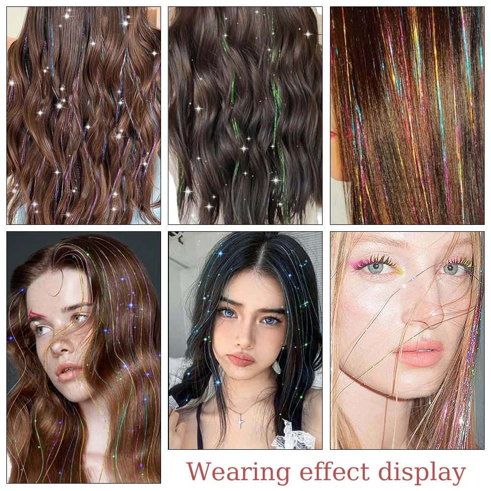 Sparkling Multi-Color Hair Tinsel Kit with Application Tool - 1200 Strands of 48-Inch Synthetic Extensions