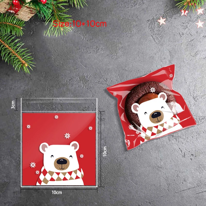 100 stücke Weihnachten Cookie Süßigkeiten Taschen Selbstklebende Geschenk Verpackung Keks Snack Tasche Neue Jahr 2024 Noel Navidad Weihnachten Party decor – Detail 8