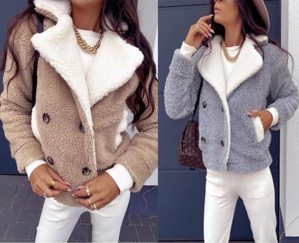 Women's New Lamb Velvet Jacket Loose and Thick All-match Color Matching Jacket Jacket Women Bomber Jacket Women Fur Collar Coat plus velvet thick thick warm jacket trend solid color long sleeved all match lazy wind solid color loose simple down jacket