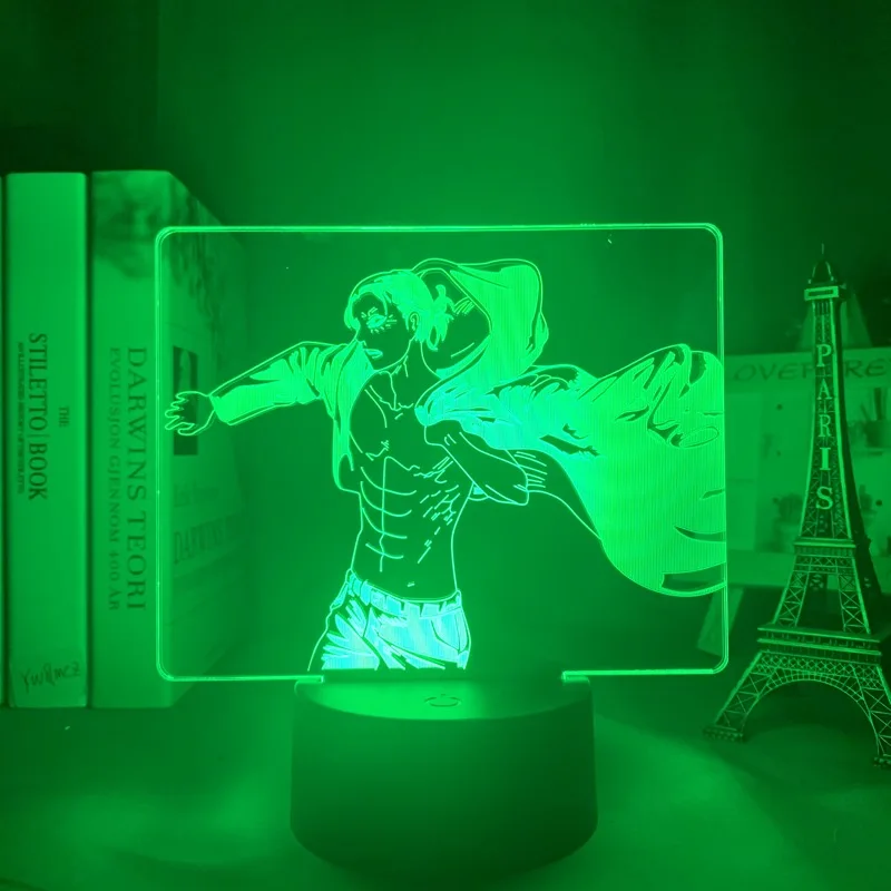 Lampada 3D Notte Eren Yeager Attack On Titan - LED 7 Colori Con Base USB Per Camera Bambini - 2