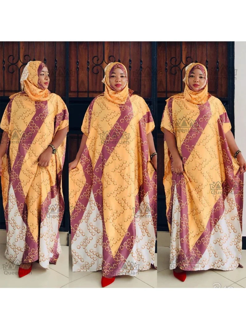 Length：150cm,Bust:190cm Free Size New Chiffon Super African Dashiki Traditional Party Dress with Scaf For Lady(DBF06#）