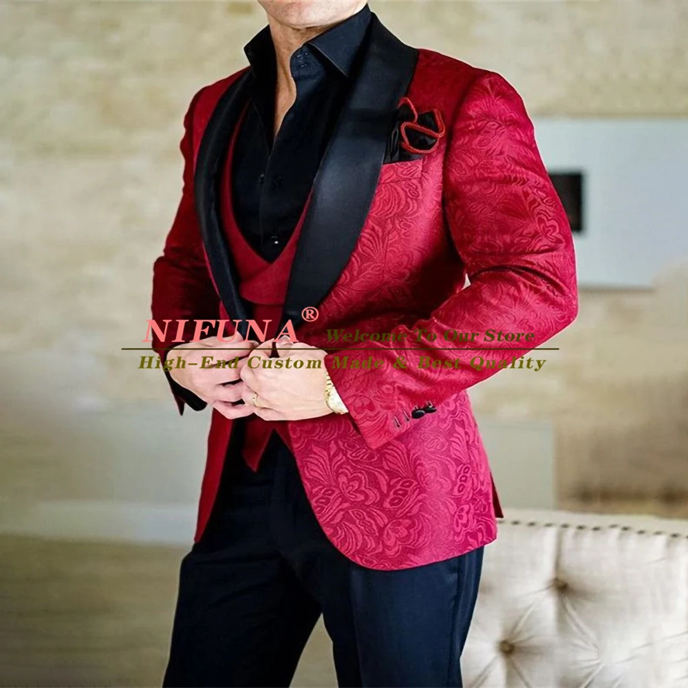 

Fashion Jacquard Wedding Suits For Men 3 Piece Prom Dinner Tuxedo Blazer Sets Custom Made Trajes De Hombre Groomsman Party Dress