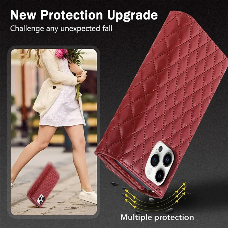 Versatile Crossbody Lanyard Leather Zipper Wallet Phone Case with Wrist Rope Cover