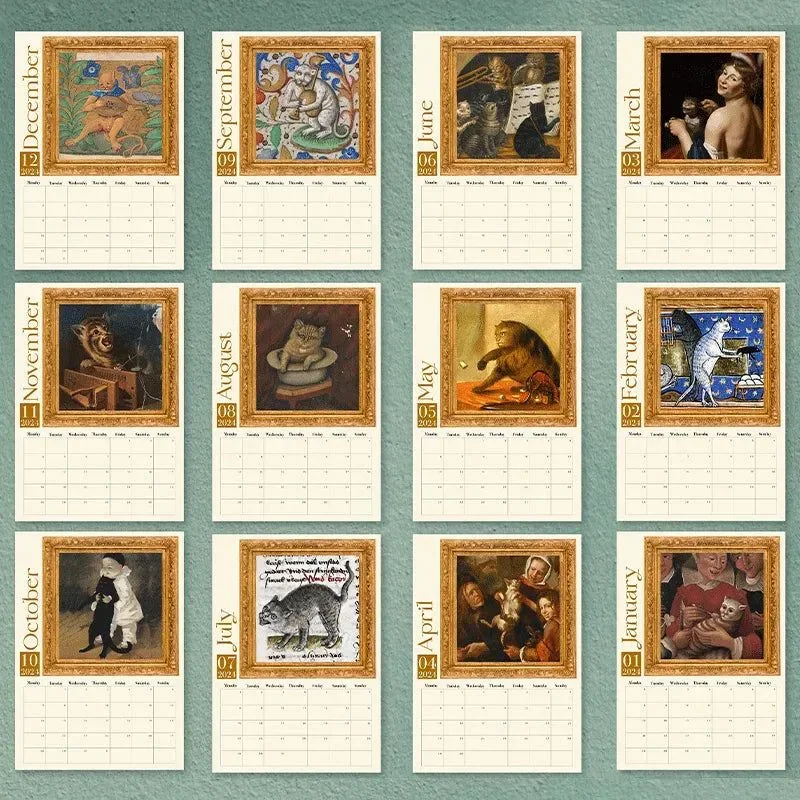 

Weird Medieval Cats Calendar 2024 Funny Funny Ugly Cat Renaissance Art Calendar with Cat Pictures Art Deco Lovers Gifts