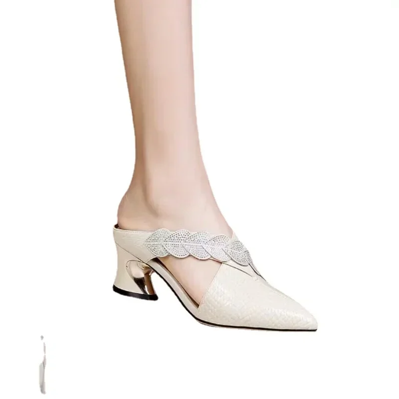 Shoes Female 2024 Brand Slingbacks Women's High Heels Fashion Crystal Office and Career Sexy Pointed Toe Toe Cap Sandals 5