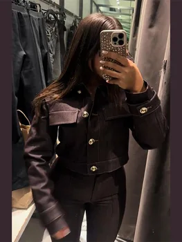 Chic Coat Pants Women's Set Turn-down Collar Single Breasted Top Slim Trousers Female Sets 2026 Spring Fashion Commute Lady Suit 1