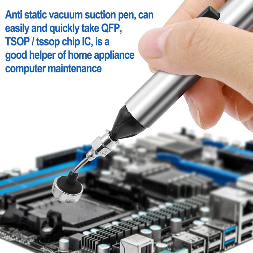 IC Chip Extractor IC SMD Vacuum Sucking Suction Pen Remover Sucker Pump Tweezer Pick Up Tool with 3 Suction Headers