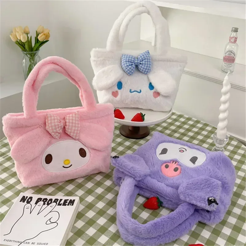 Фото Sanrio плюшевая сумка Kawaii Cinnamoroll сумка Мягкие игрушки мультфильм Kuromi My Melody Наплечные сумки для макияжа для женщин подарок для девочек №1