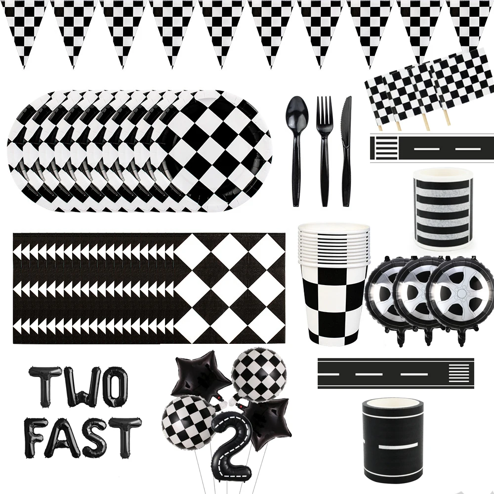 

Racing Car Motorcycle Theme Party Disposable tableware Set Checkered Flag Party Supplies Baby Shower Kids Brithday Home Decor
