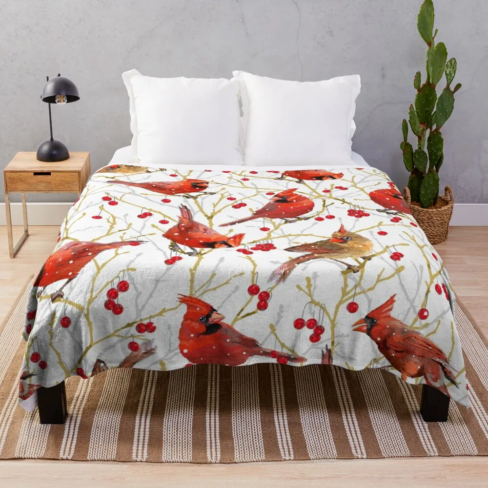 

Winter Cardinals | White Throw Blanket Thins Personalized Gift Blankets Sofas Of Decoration Blankets