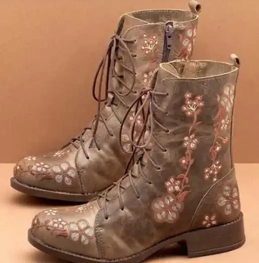 Woman Ankle Boots Embroidery Big Size 43 Flower Boots 2020 Women