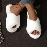 Fashion Cross Strap Fur Slippers Women Indoor Light Warm Plush Home Slippers Woman Faux Fur Flat Heel Couple Slides Plus Size 43 1