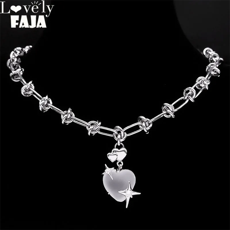Schwimmende Kristall Stern Herz Anhänger Mädchen Y2k Halskette Edelstahl Ketten für Frauen Kpop Choker Halsketten Schmuck NGG30-5S03