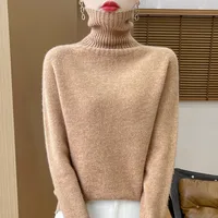 Women's Clothing New Fashion Autumn And Winter Merino Wool Pullover Solid Color Long Sleeve Basic Thermal Top 100% Wool Sweater - Image 4