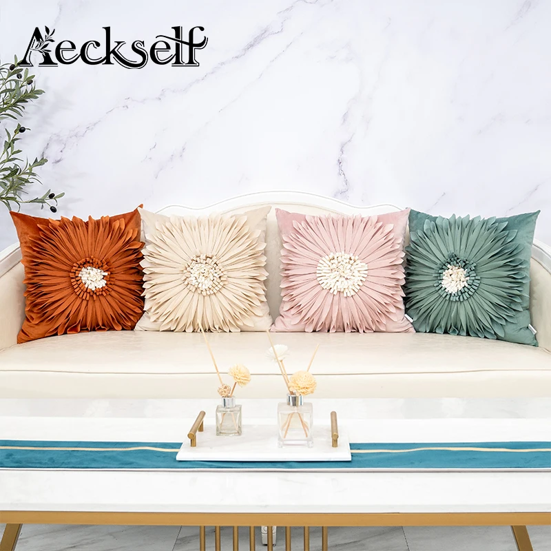 

Aeckself Luxury 3D Flower Handmade Velvet Cushion Cover Home Decor Throw Pillow Case for Bedroom Living Room Orange Beige Pink