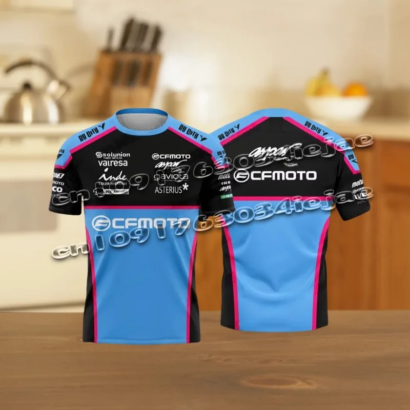 2025 신 남성 캐주얼 스포츠 레이싱 Cfmoto Aspar 팀 80 드라이버 David Fan 블루 여름 키즈 반팔 3D 프린트 티셔츠 탑