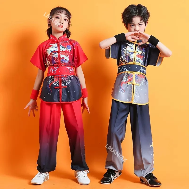 Chinese Children Tai Chi Wushu Clothing Dragon Print Martial Arts Suit Kung Fu Uniform Wing Chun Shaolin Chinese Kungfu Set tai chi clothing chinese traditional costume
