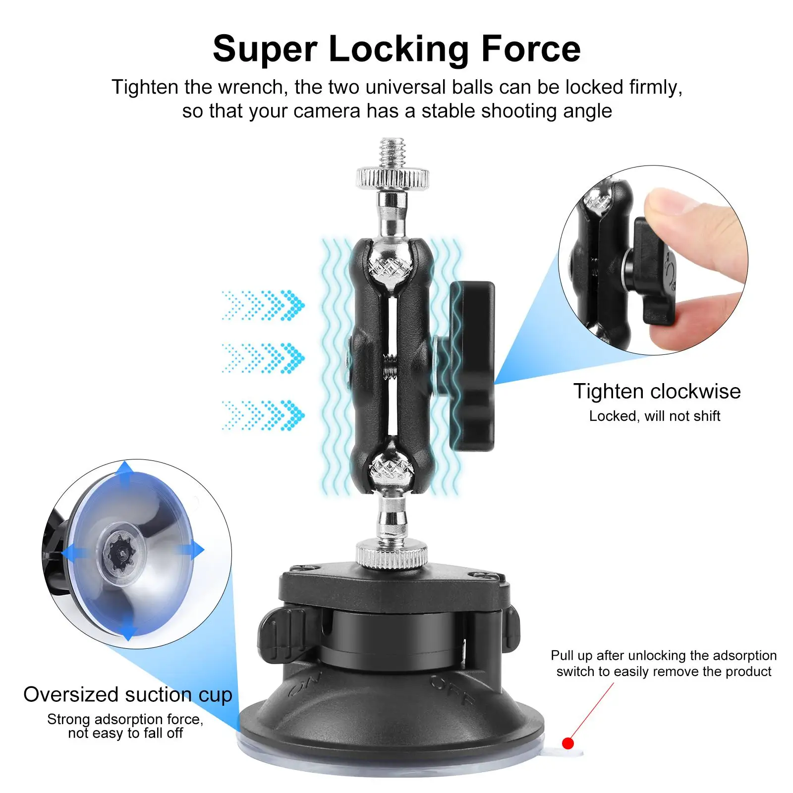 PULUZ Upgraded 1/4 inch Magic Arm Suction Cup Mount