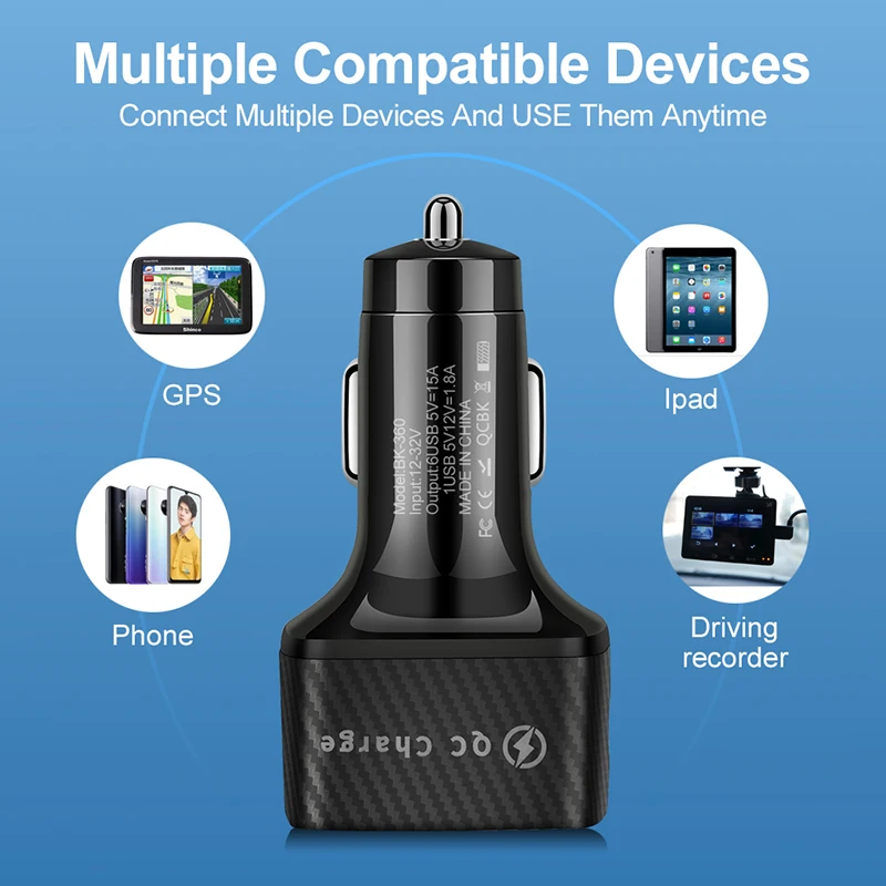 15A Light-emitting Car Charger 6usb Porous Qc3.0 Square High Pass Quick Charge Multi-function Car Charger phone charger,car charger,phone charger adapter,car phone charger