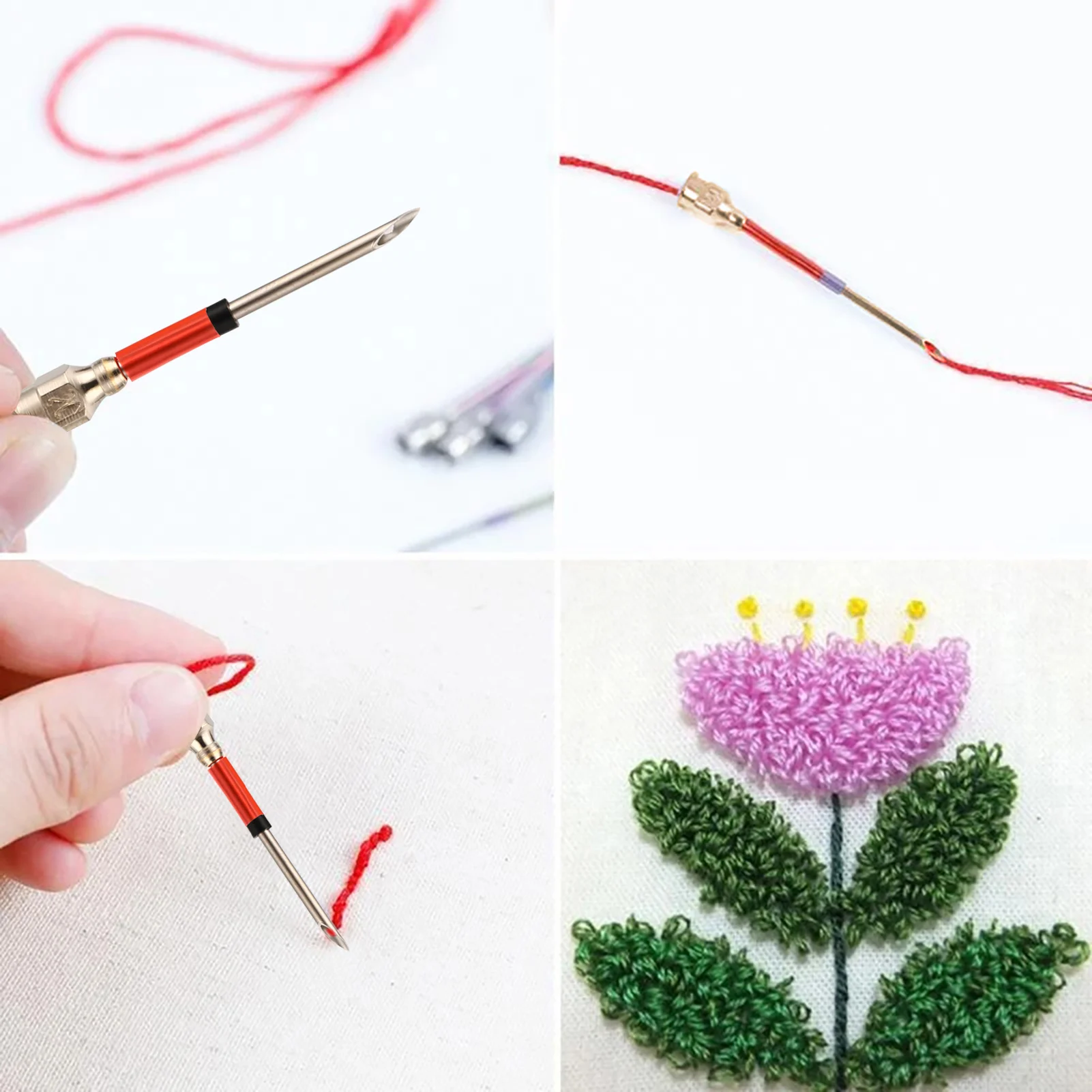 Hand Sewing Needles Tool Set Handle Punch Needle Metal Tube Ergonomic Design for Simple Embroidery DIY Sewing Craft Tool - 3