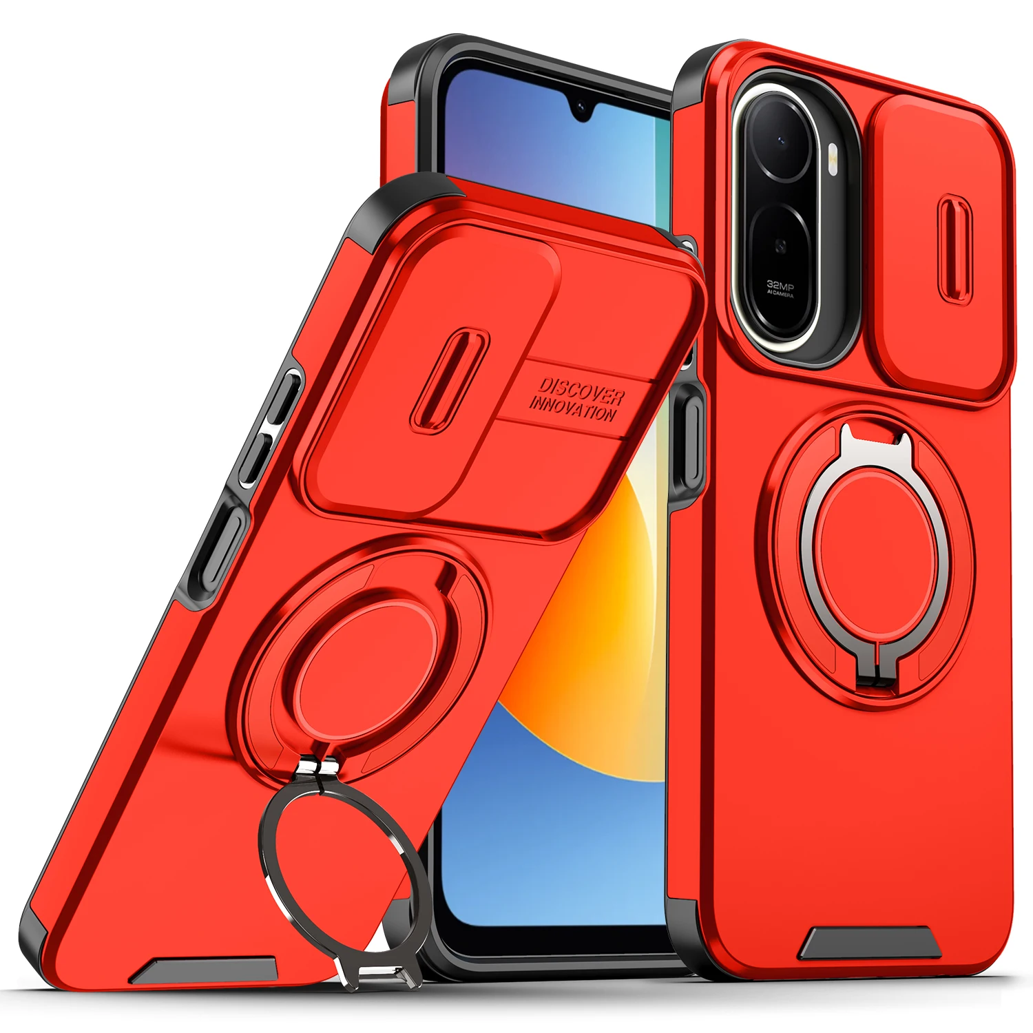 Enhanced Armor Case with Slide Lens Protection and Magnetic Ring Holder