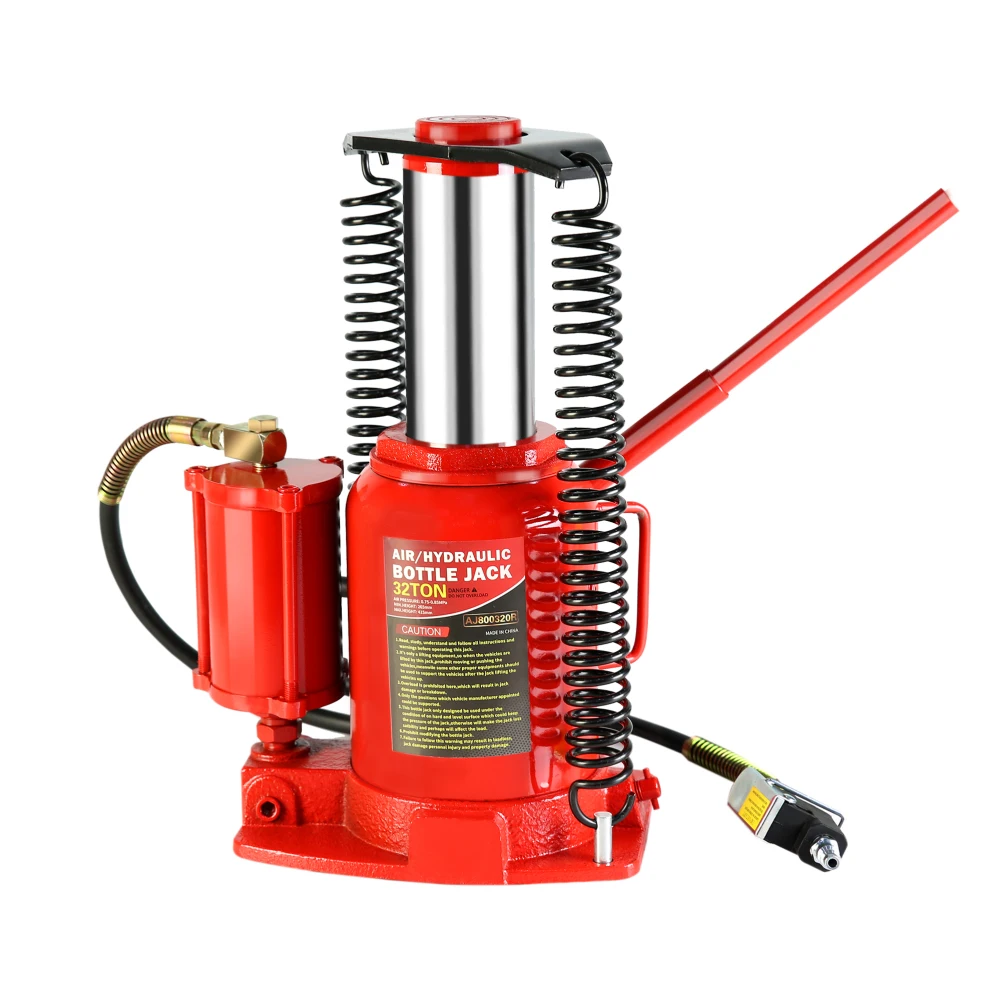 

32-Ton Pneumatic Hydraulic Bottle Jack Low Profile Manual Jack With Handle Air-Operated Jack Lift 10.4"-16.3" Lifting Range