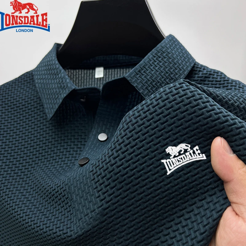 LONSDALE Embroidered Ice Silk Elastic Polo Shirt Summer Short Sleeve Breathable Business Top