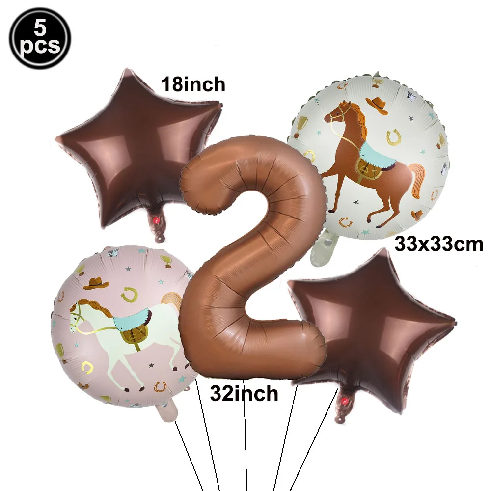 1-5 Stück Pferd Geburtstagsballon Runder Folienballon Pferde-Themen-Dekorationen für Teenager-Mädchen Babyparty Geburtstagsfeier Dekoration – Detail 2