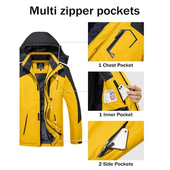 MAGCOMSEN Men's Hooded Fleece Ski Jacket Waterproof Thermal Thick Warm Parka Coats Winter Snow Jacket 3