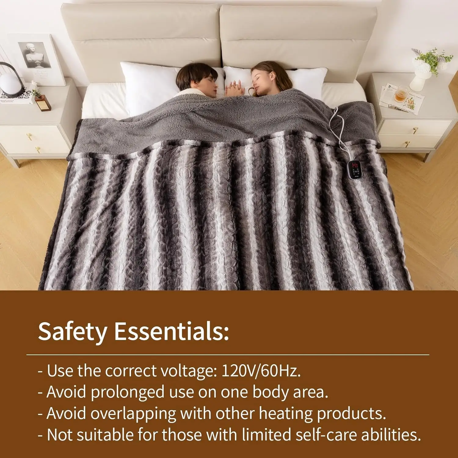 Electric Blanket Full Size 77" x 84", 10 Heat Settings Heated Blanket, 1-12 Hour Auto Shut-Off, Faux Fur & Sherpa